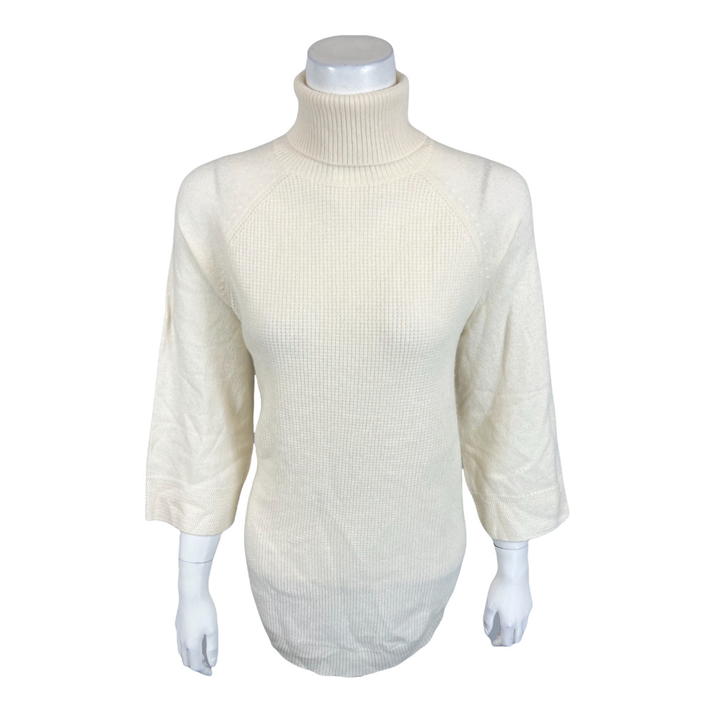 Soft by NAADAM 100% Cashmere Waffle Stitch Turtleneck Sweater Cream X-Small Size